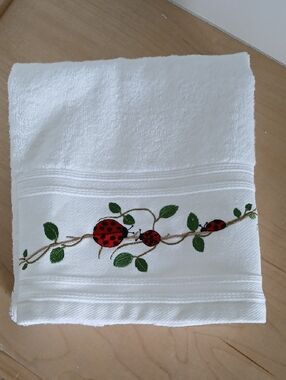 Ladybug Embroidered Border 2 Hand Towels HOME SPA 100% Cotton Made in Portugal